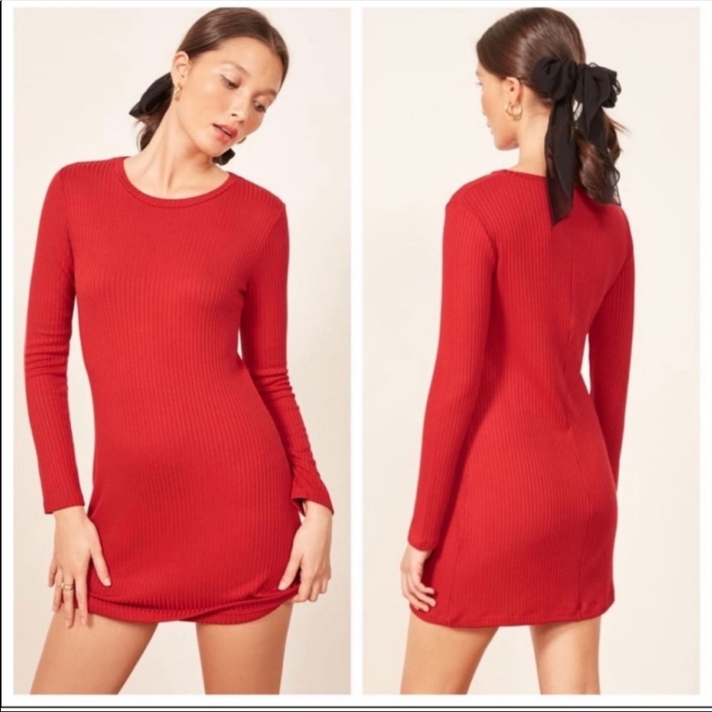 Reformation Cherry red long sleeve dress